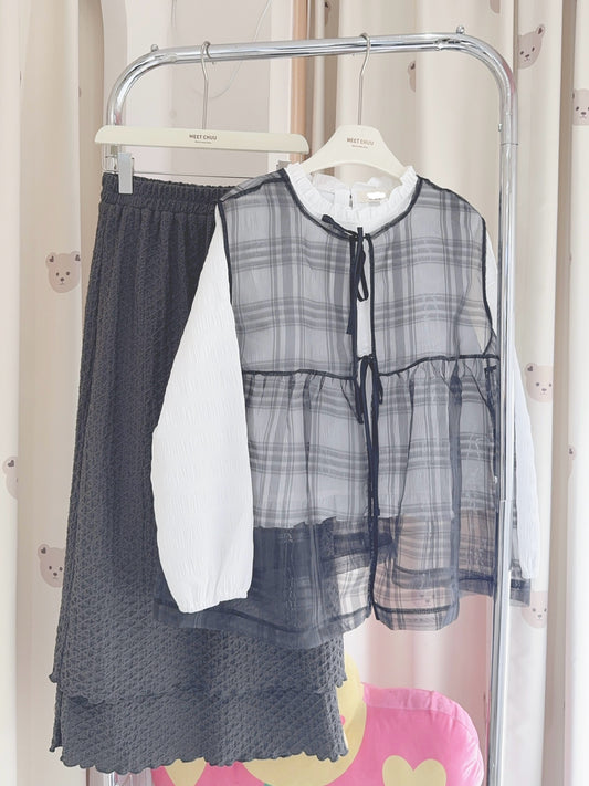 日系格紋透明感罩衫