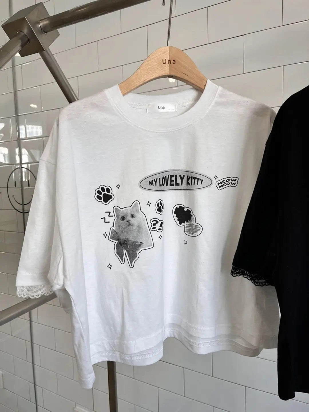 Y2K貓貓花邊Crop tee
