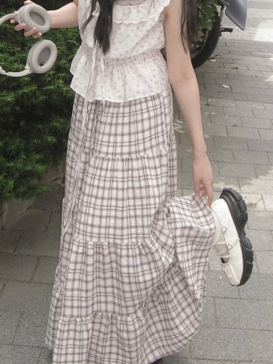 格仔分層蛋糕長裙