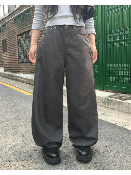 小鉚釘口袋洗水牛仔褲