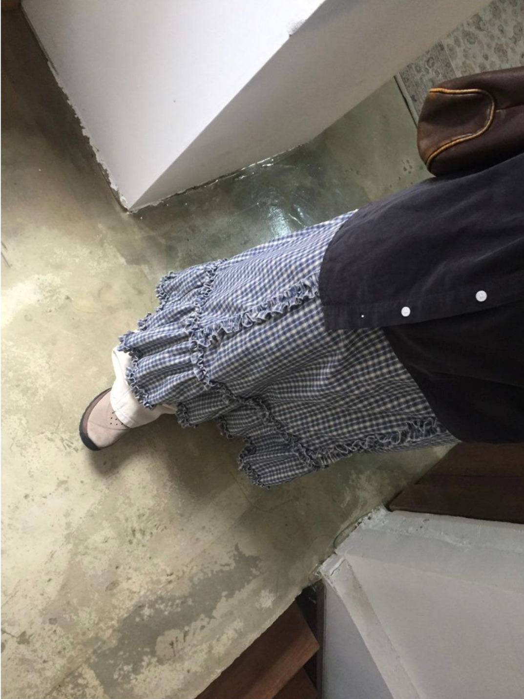 格紋兩側花邊長裙
