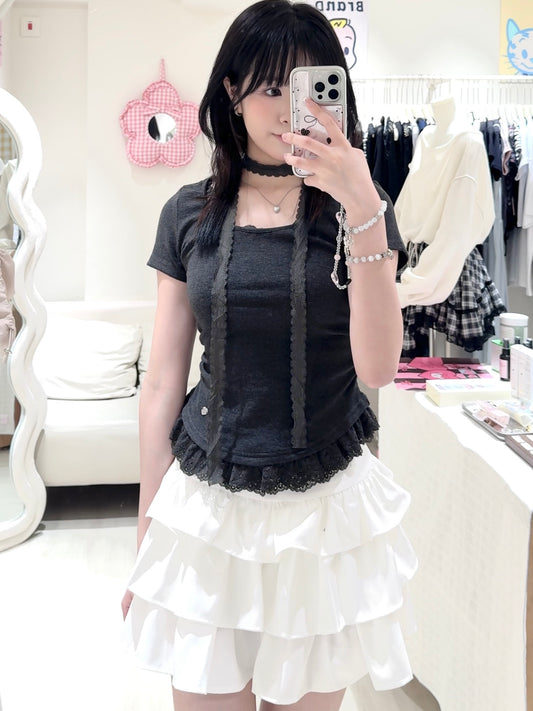 甜辣蕾絲抽褶上衣連蕾絲頸繩