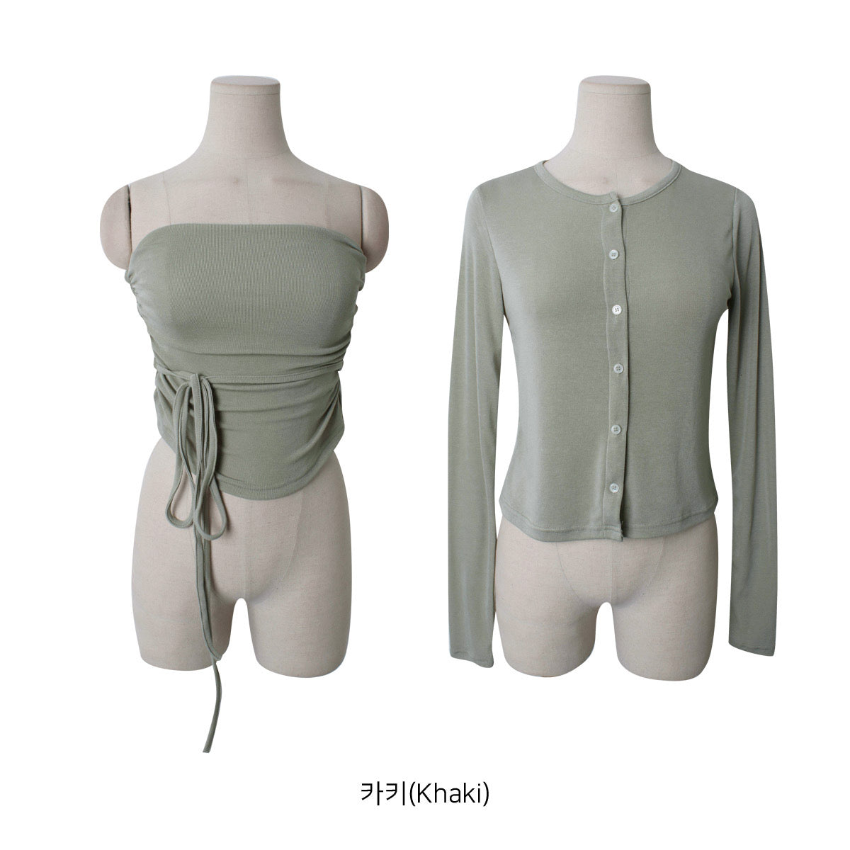 皺摺綁帶tube top+開衫Set