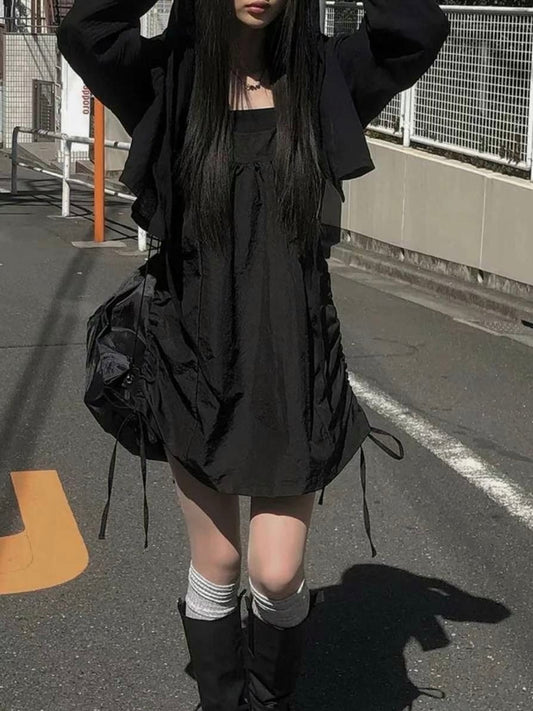 索索料側抽繩連身裙