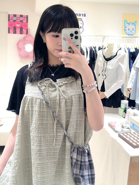 格紋寬鬆背心+格仔蛋糕裙套裝