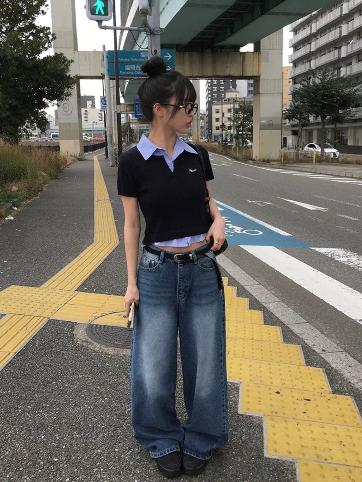 假兩件麻花針織襯衫