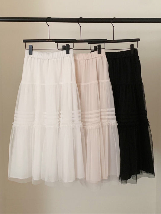 橡筋腰網紗半身裙