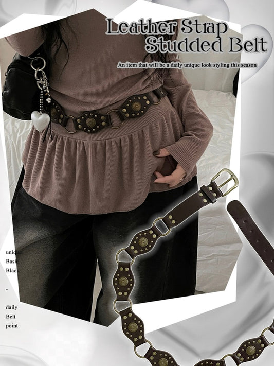 波希米亞皮革鉚釘腰帶
