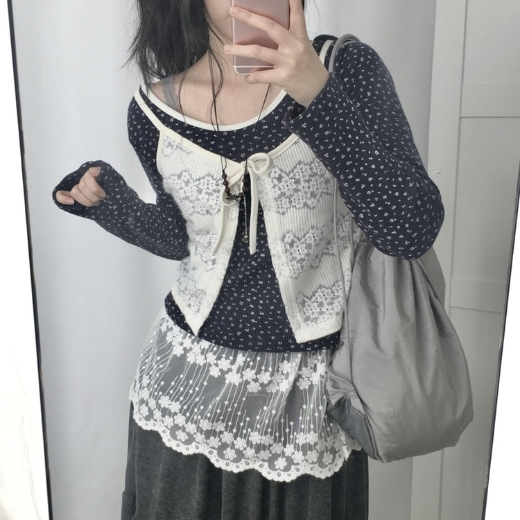 縷空鉤花綁帶小背心