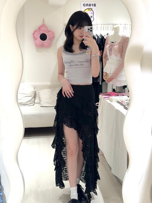 超獨特蕾絲長裙+字母背心套裝