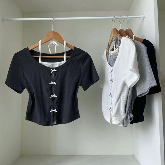 假兩件掛頸蝴蝶結tee+短裙