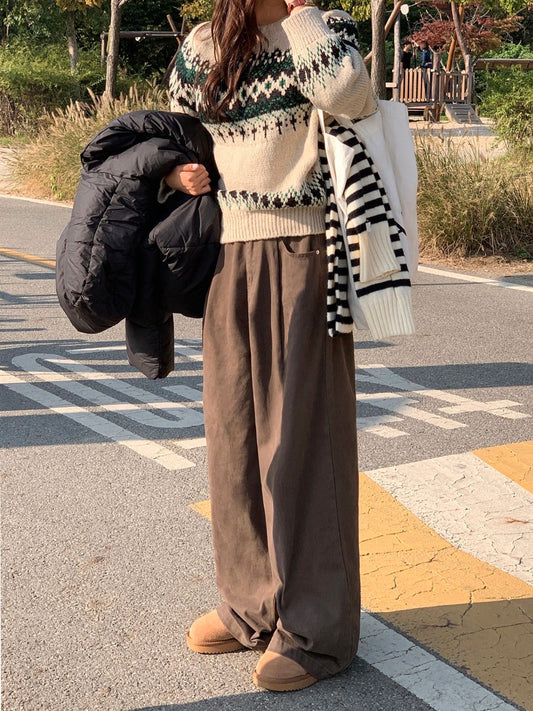 寬鬆打褶闊腳牛仔褲