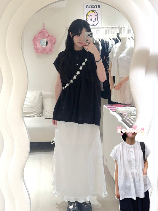 森系波點鈕扣落肩上衣