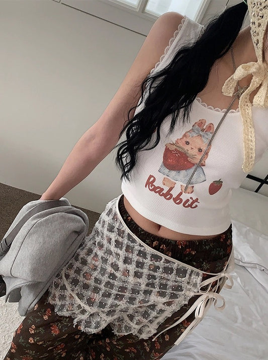 田園風兔兔花邊背心