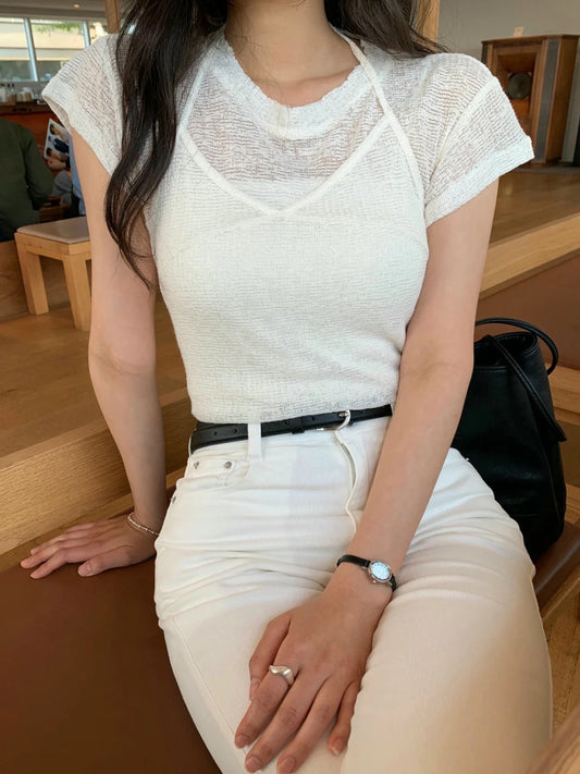 夏日舒服透薄掛頸上衣