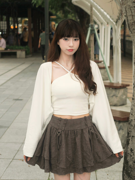 交叉肩帶連PAD上衣+短裙套裝