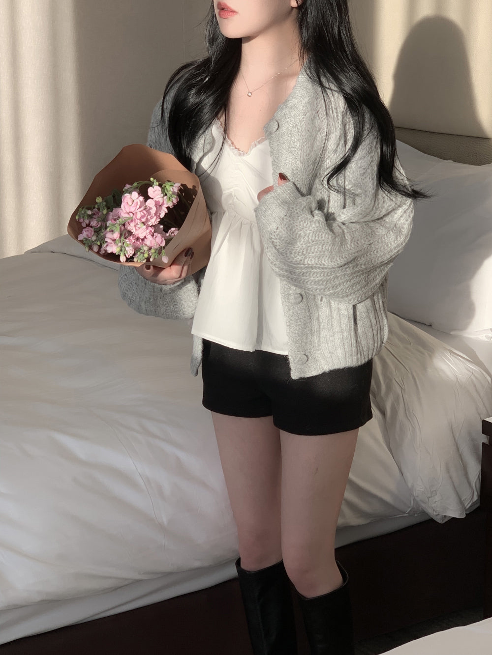 花邊抓皺傘型小背心