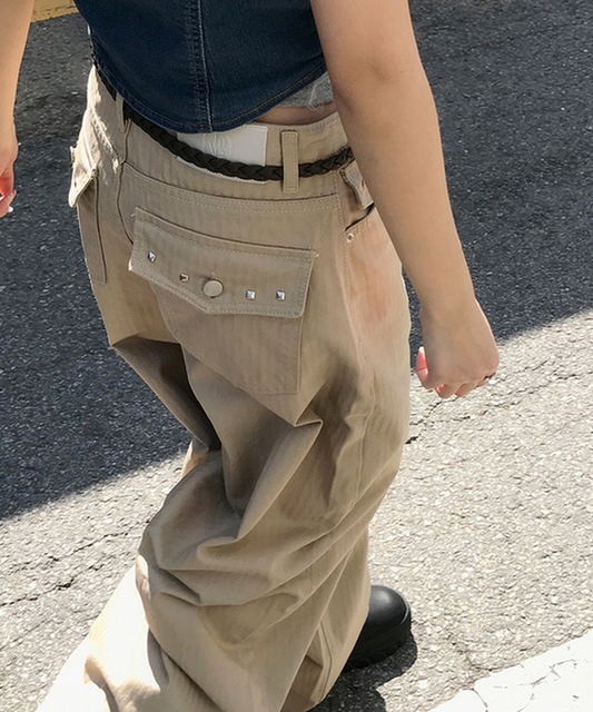 韓系型格Style!暗紋鉚釘闊褲