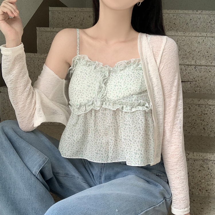 碎花連pad背心+外套Set