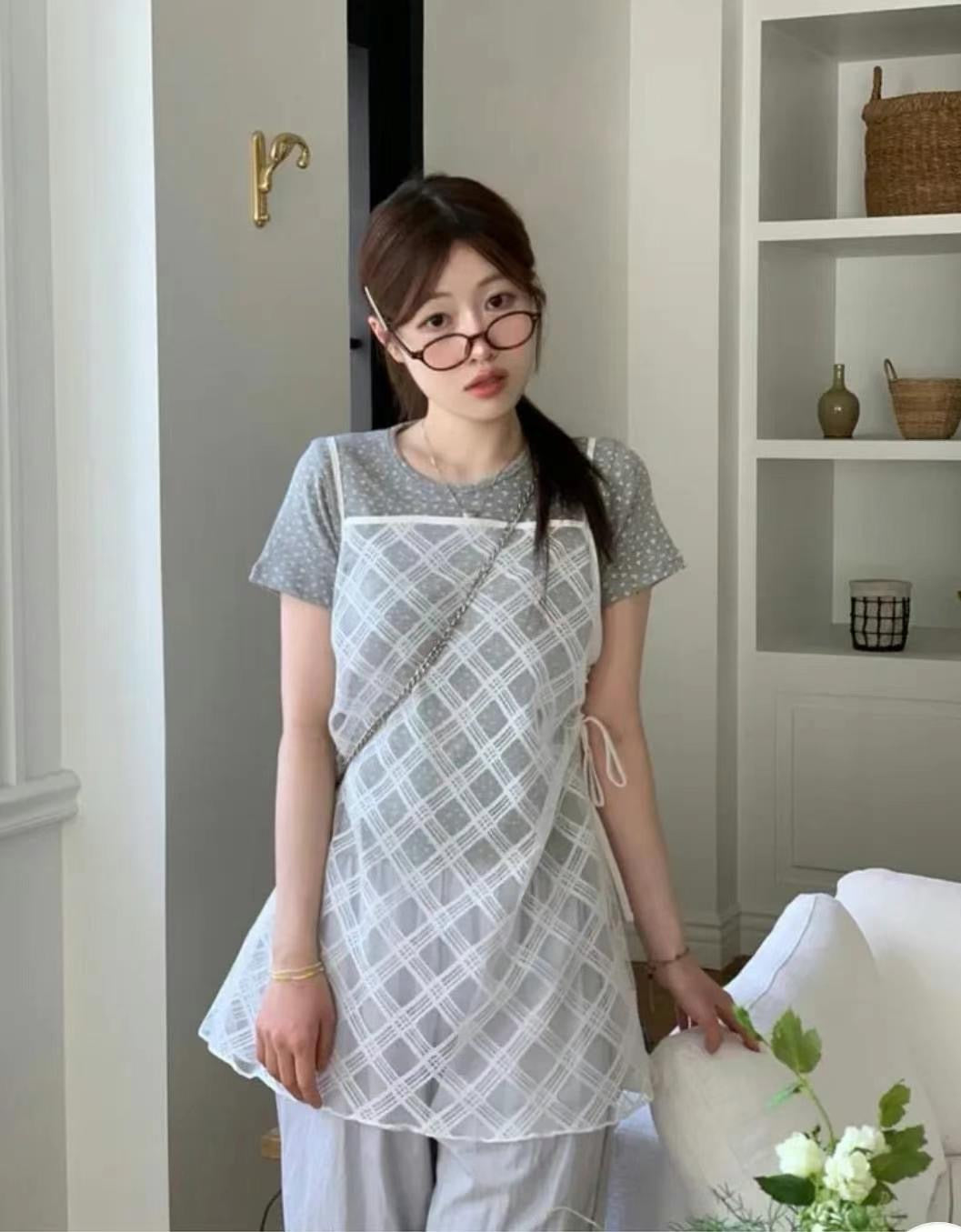 杏兒pick🪻菱格透視側抽繩Ops