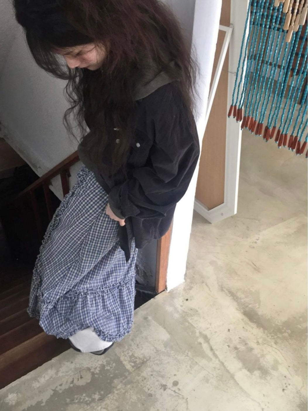 格紋兩側花邊長裙