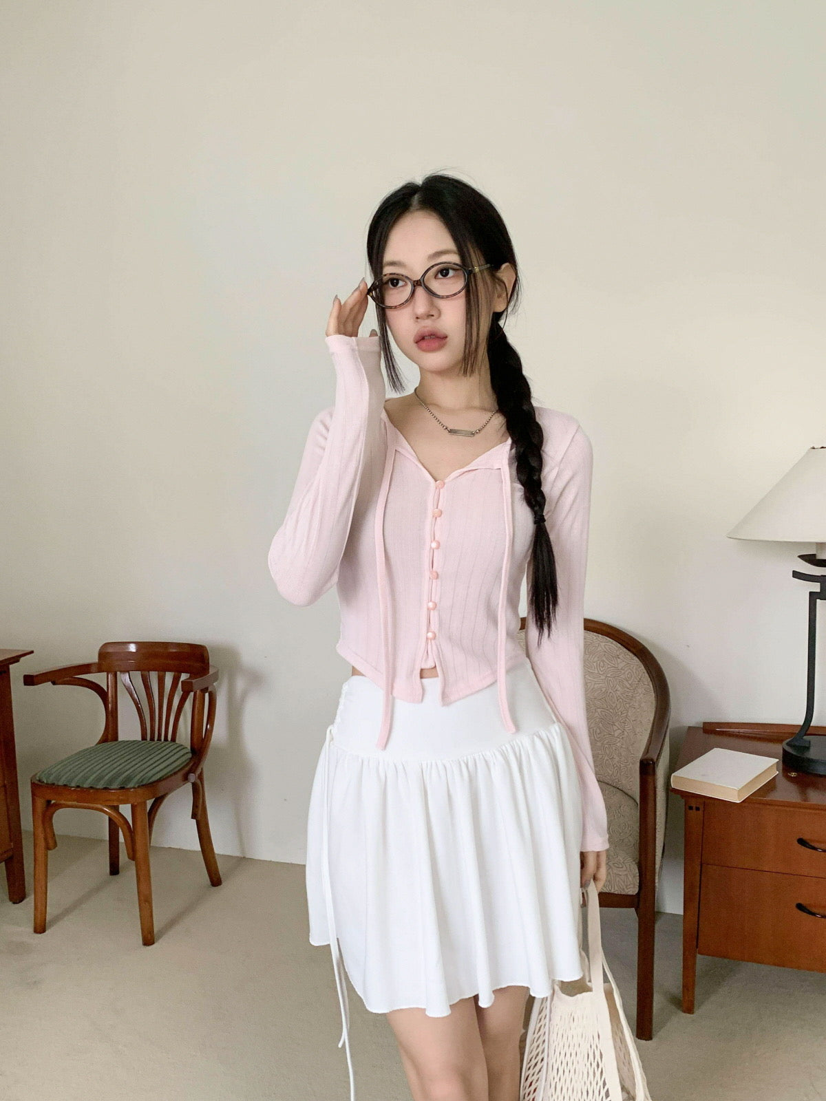 糖果色鈕扣綁帶上衣