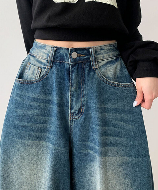 打褶顯瘦五分牛仔褲