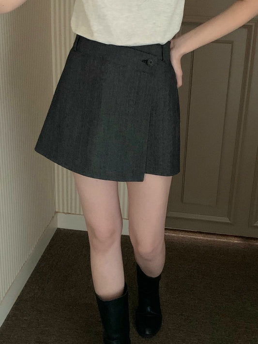 交疊側鈕扣裙褲