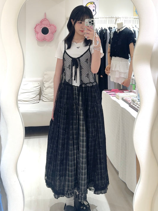 日系蝴蝶結網紗罩裙