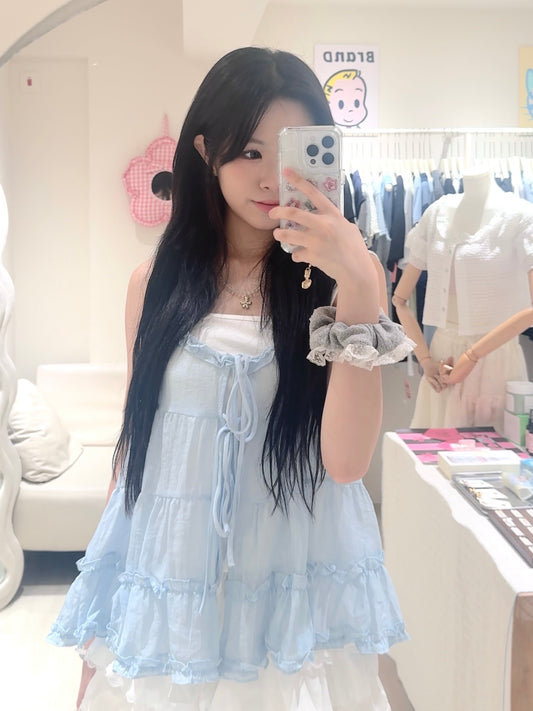 藍色綁帶外搭+小背心Set