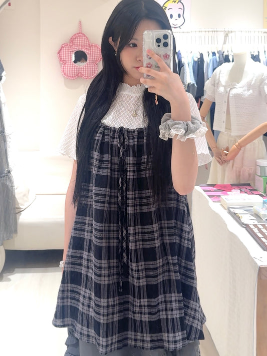 BB棉格紋綁帶小背心