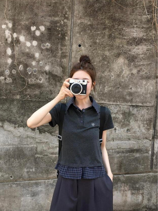 學院風假兩件格仔上衣