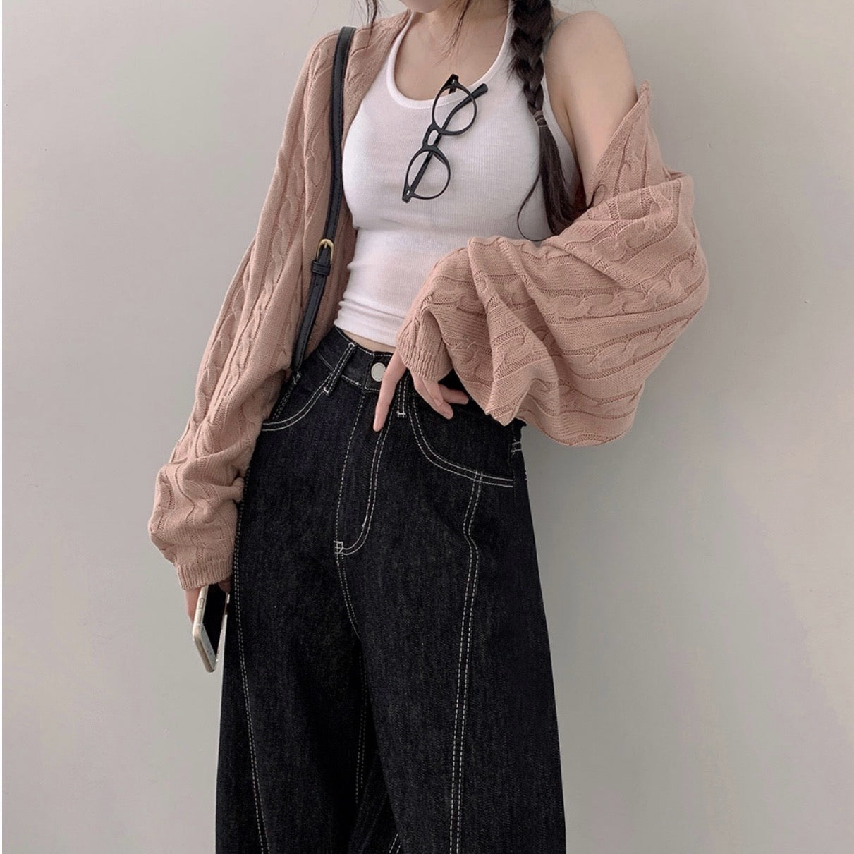 明線+車線邊闊腳牛仔褲