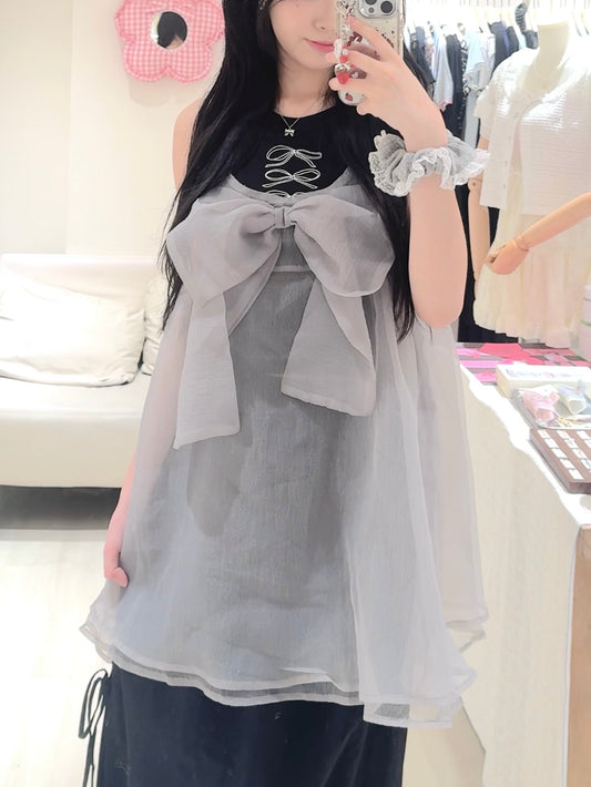 超可愛!大蝴蝶結紗紗背心