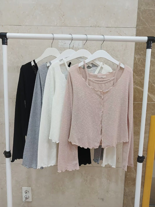 軟綿綿半鈕扣外套+背心Set