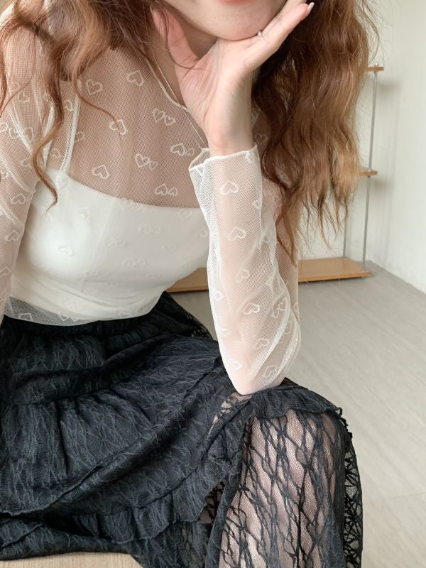 甜美少女必備❤︎心心透膚上衣