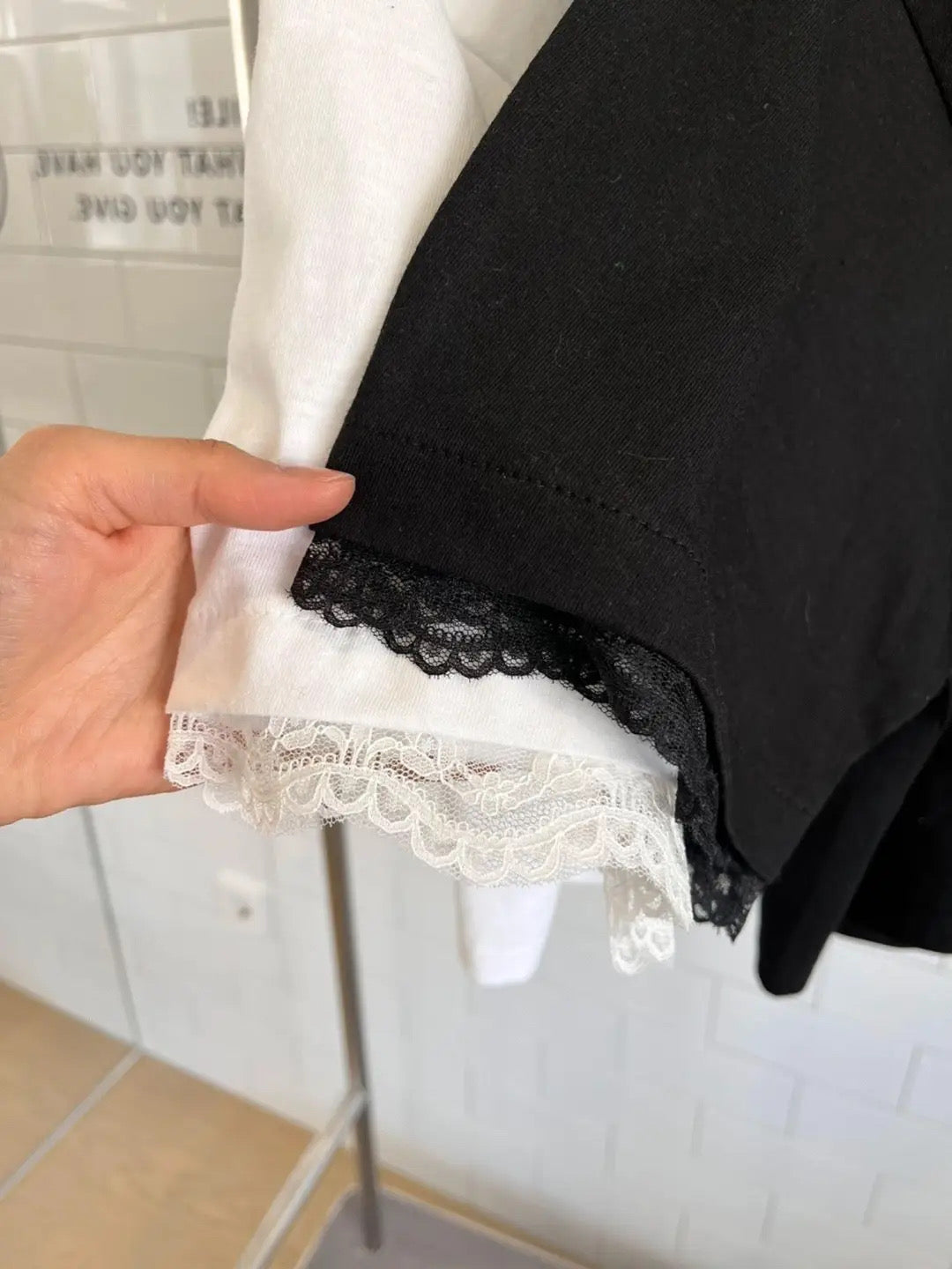 Y2K貓貓花邊Crop tee