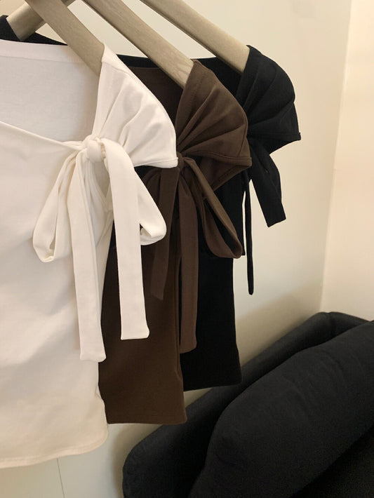 蝴蝶結單肩短袖Tee