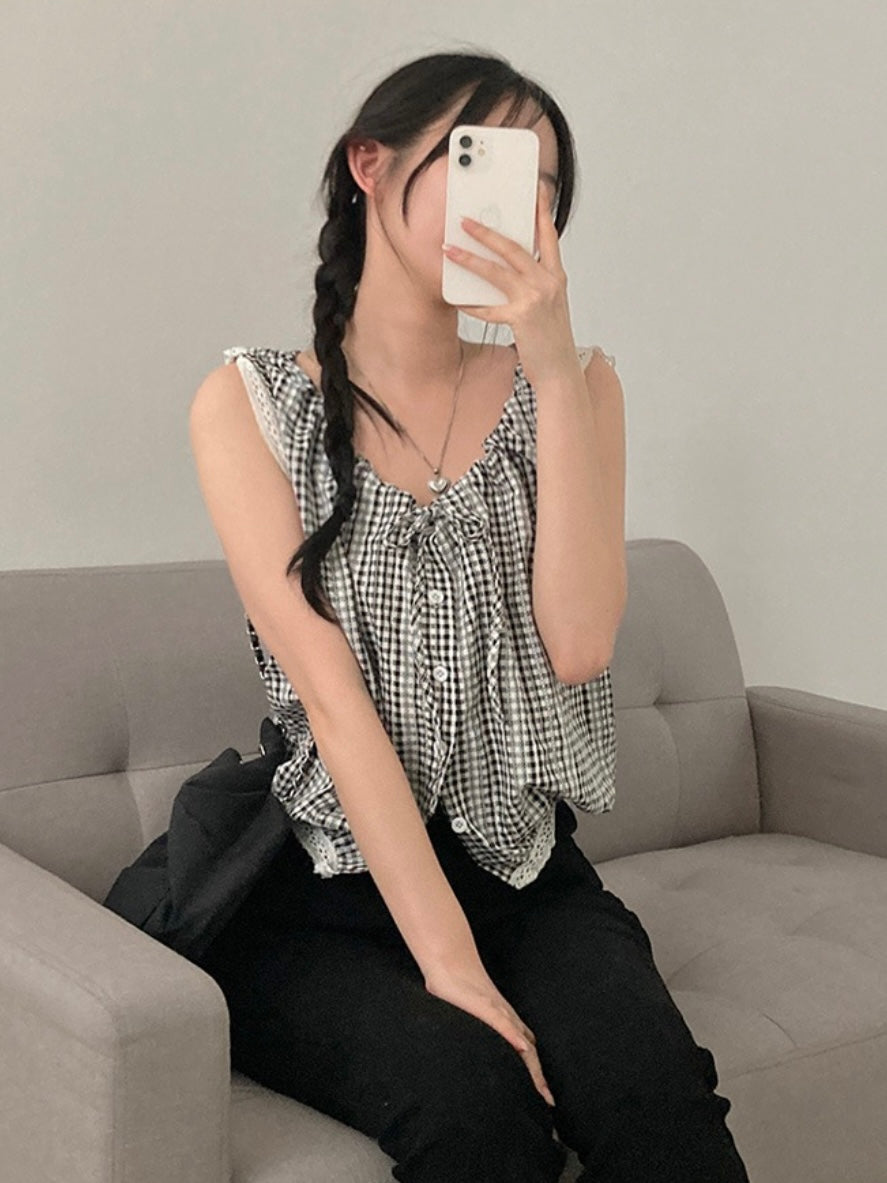 Frill shirring sleeveless