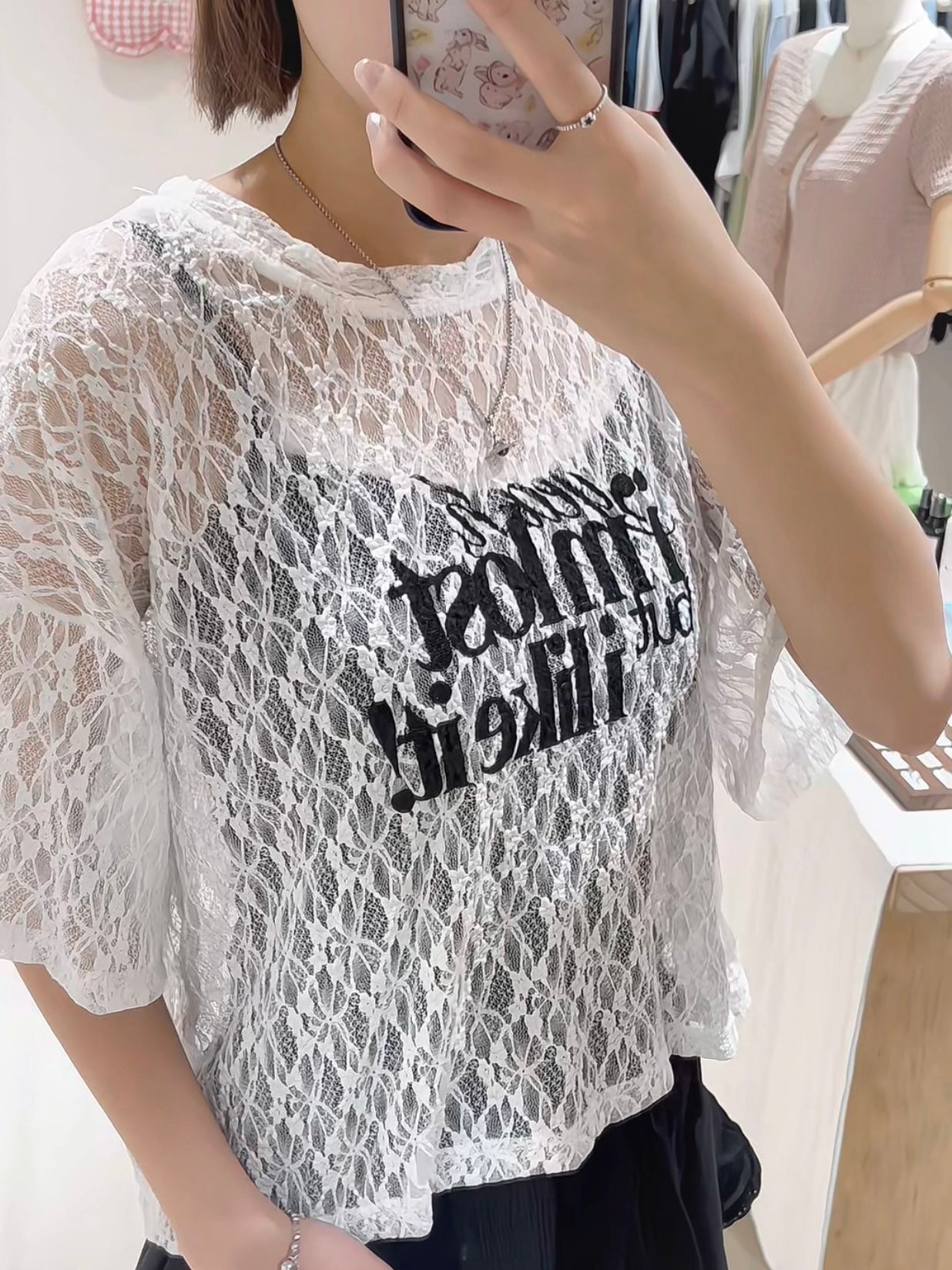 韓系字母蕾絲圓領短tee