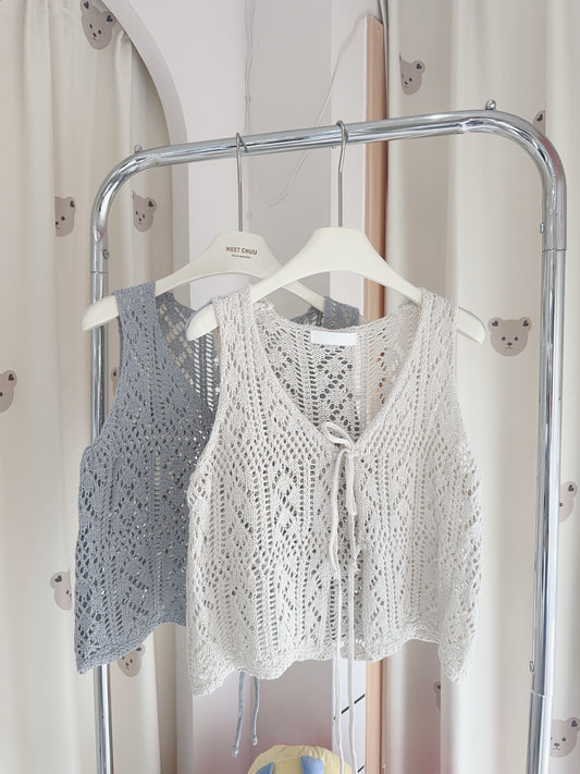 韓系縷空綁帶針織背心