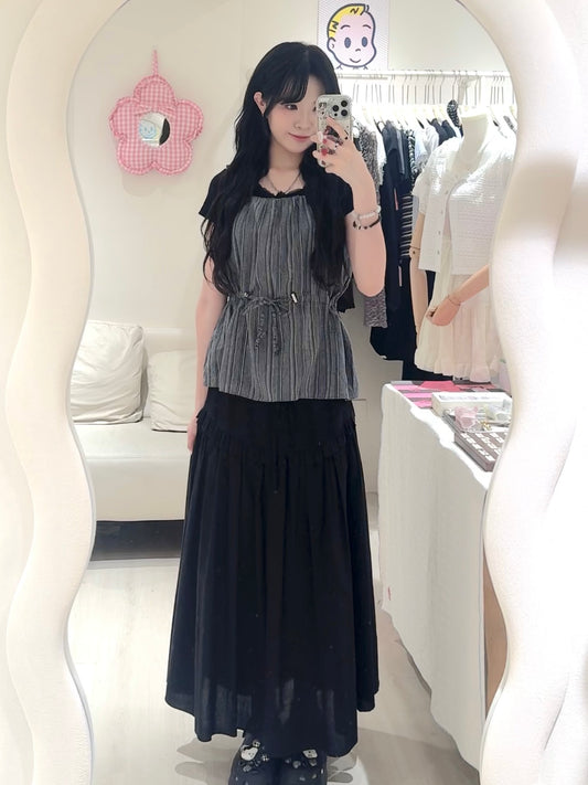 韓系間條束腰小背心