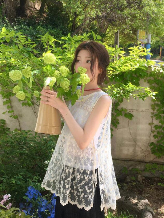 花花刺繡透視罩衫