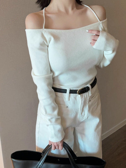 軟糯針織掛頸綁帶上衣