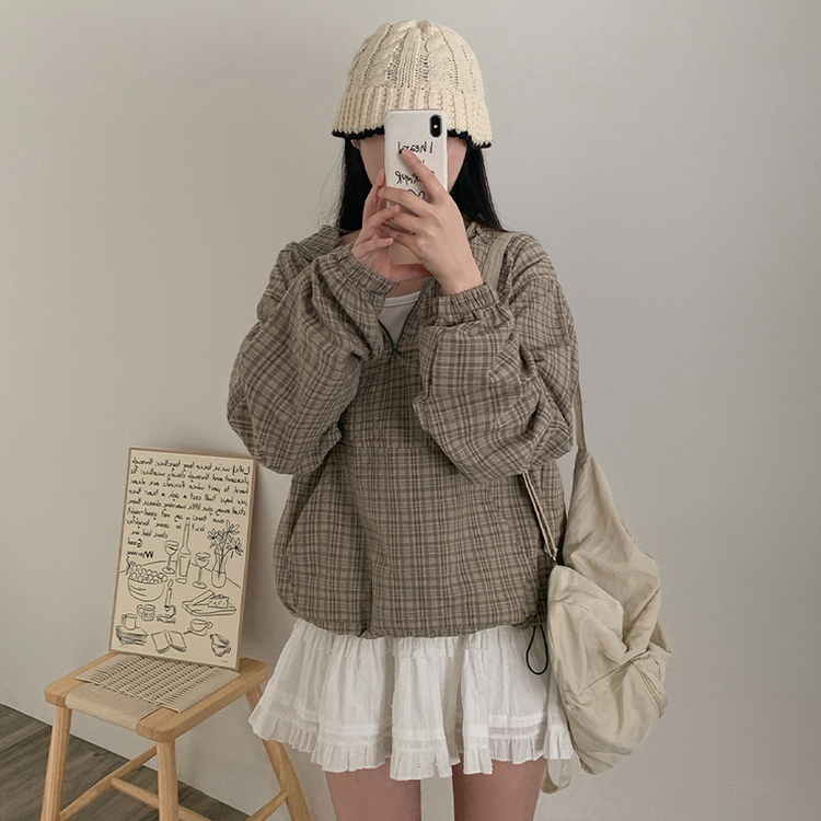 韓姐姐👧🏻半拉鍊格紋上衣