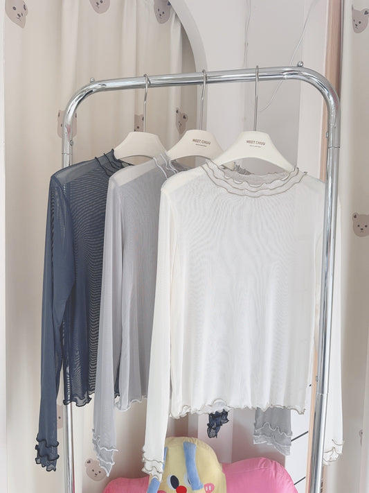 牛奶絲質捲捲ruffle TOP