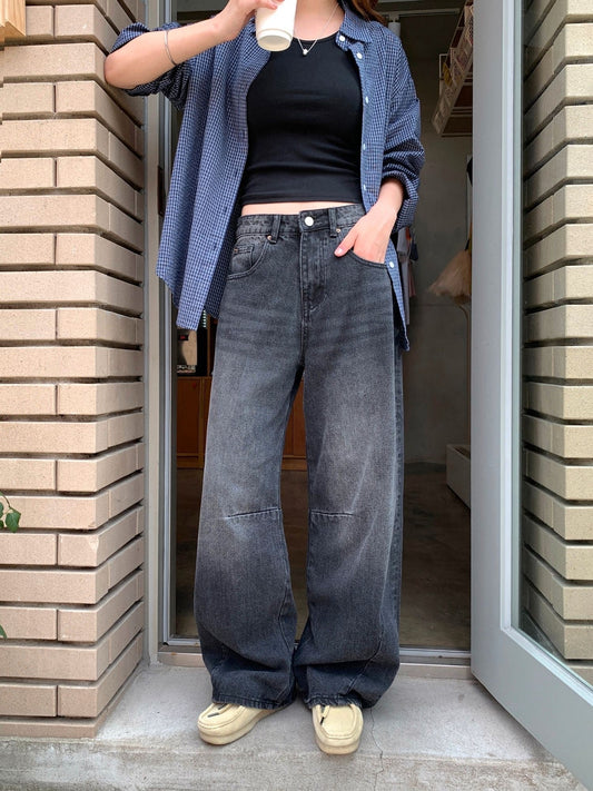 美式復古洗水牛仔闊褲