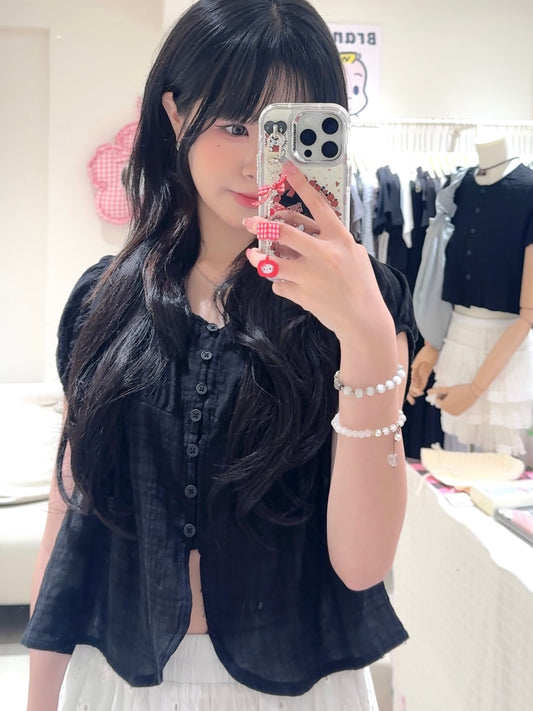 韓系簡約格紋鈕扣上衣