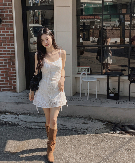 疊穿OK!蕾絲花花抽繩OPS