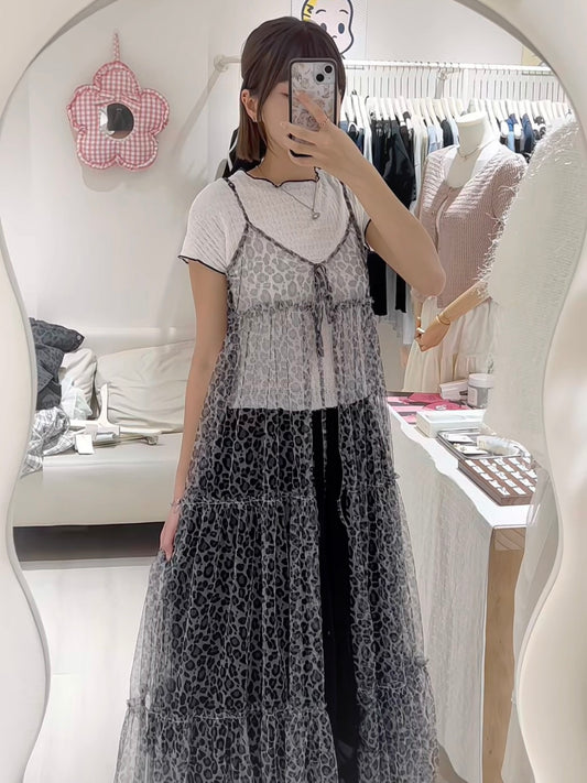 黑灰色豹紋長罩裙套裝🐆!